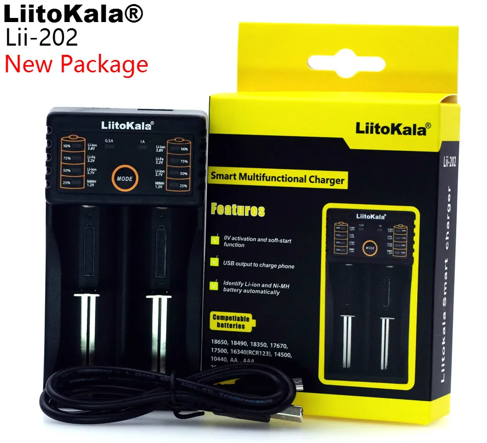 Liitokala Lii-202 18650 Charger 1.2V 3.7V 3.2V 3.85V AA 26650 10440 14500 16340 NiMH li-ion battery Smart | Электроника