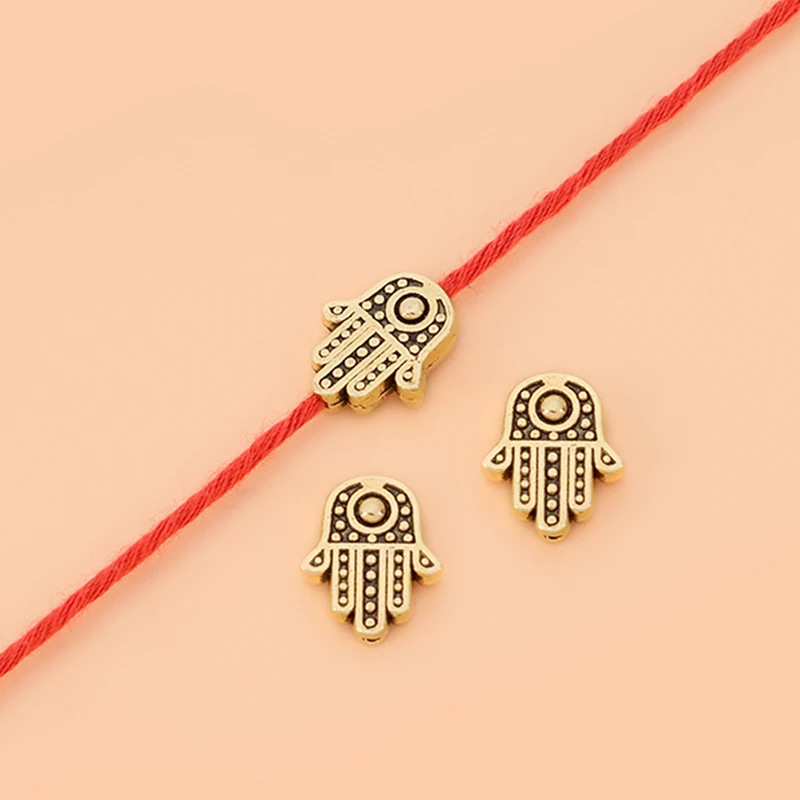 

60pcs/Lot Antique Gold Color Hamsa Hand Spacer Beads Charms Pendant for DIY Bracelet Necklace Jewelry Making Finding Accessories