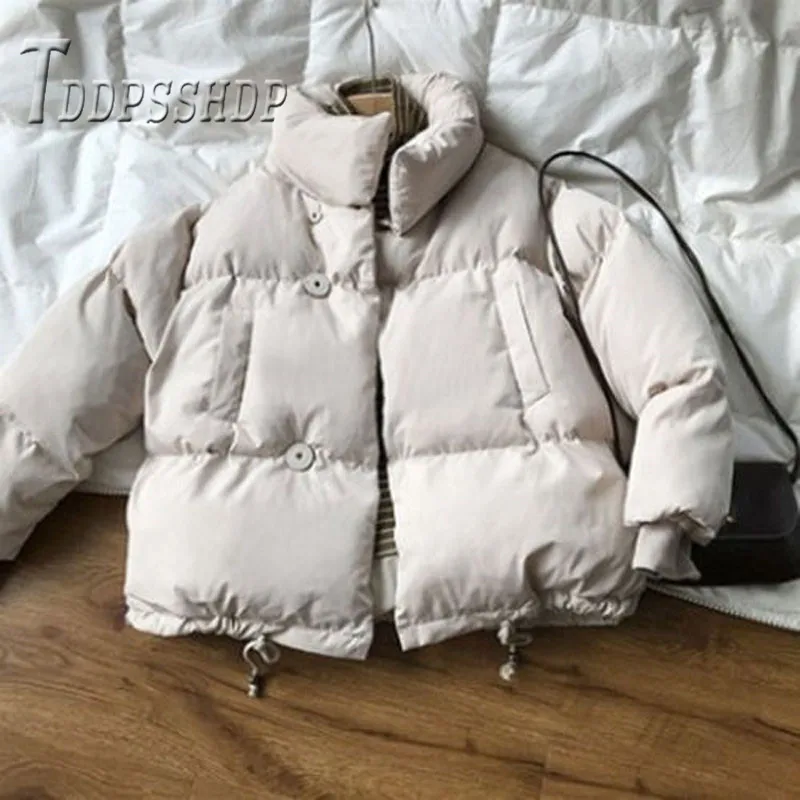 

2019 Winter Warm Beige Color Women Parkas Bread Style Fashion Female Coat