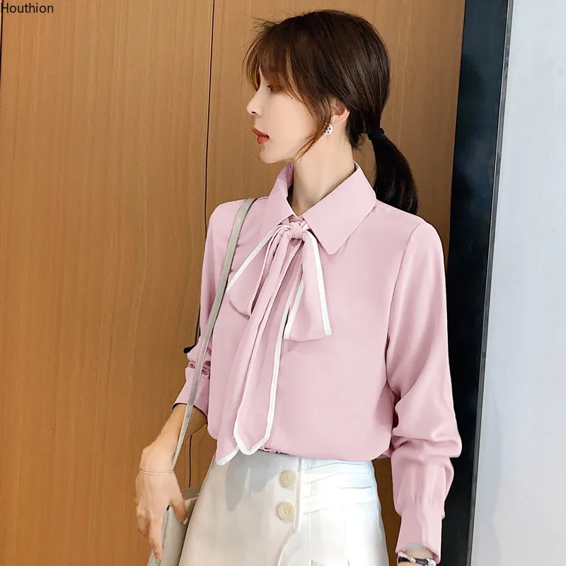 

Summer Autumn New Women's Blouses Polo Shirt Long Sleeve Top Stitching Blouse Lattice Chiffon Casual Fashion Loose Houthion