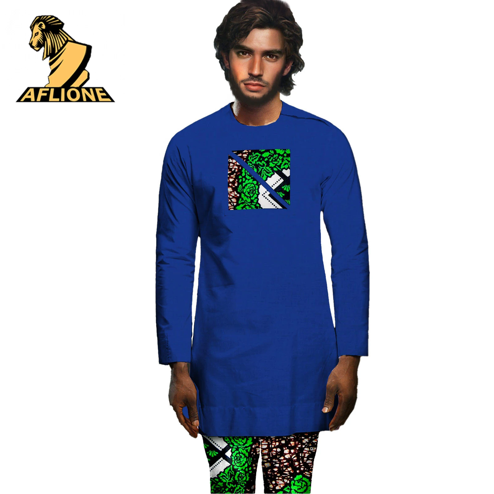 African Spring Traditional Party Suit For Men Colorful Wax Pants Fashion Long Sleeve Crew Neck 2 Piece Sets 2021 New Clothing