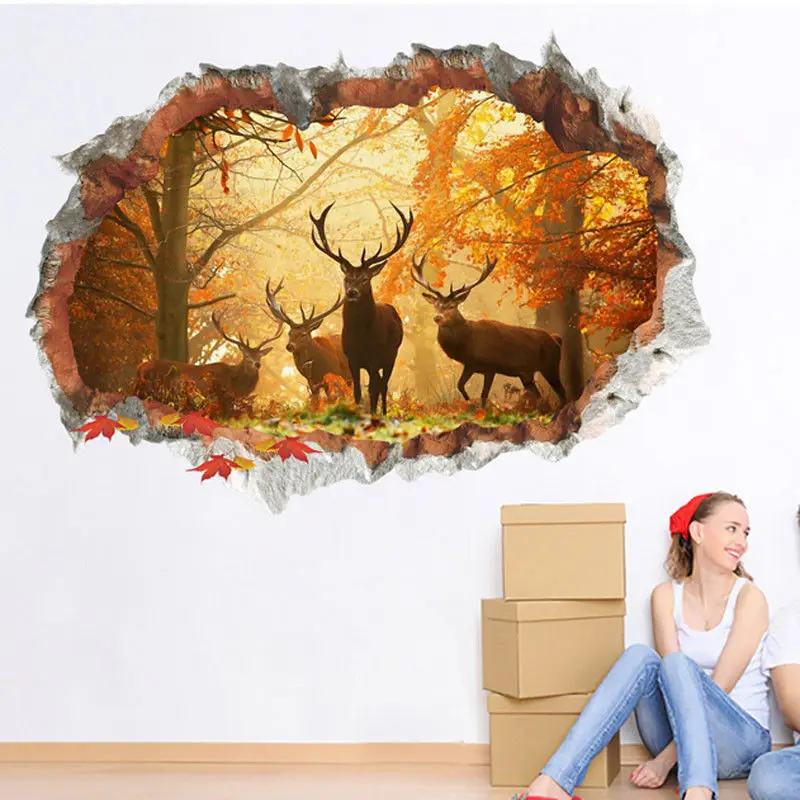 Настенный декор сделай сам съемная Настенная Наклейка с головой оленя лесом