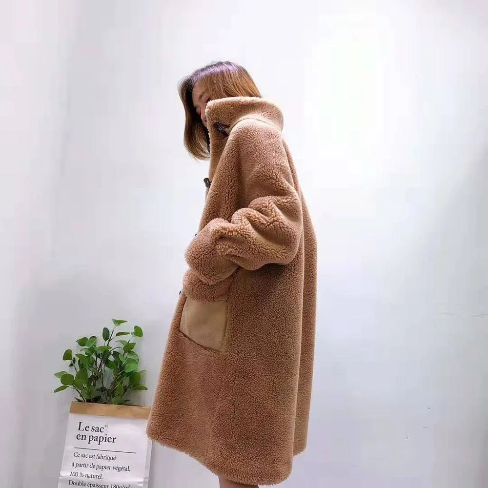 New wool arrive blends fur coat casual women clothes winter 2021 long parka real price with Horn Button faux leather jacket | Женская