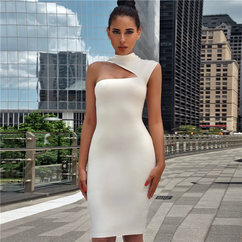 Женское Бандажное платье без рукавов однотонное элегантное Клубное до колена с