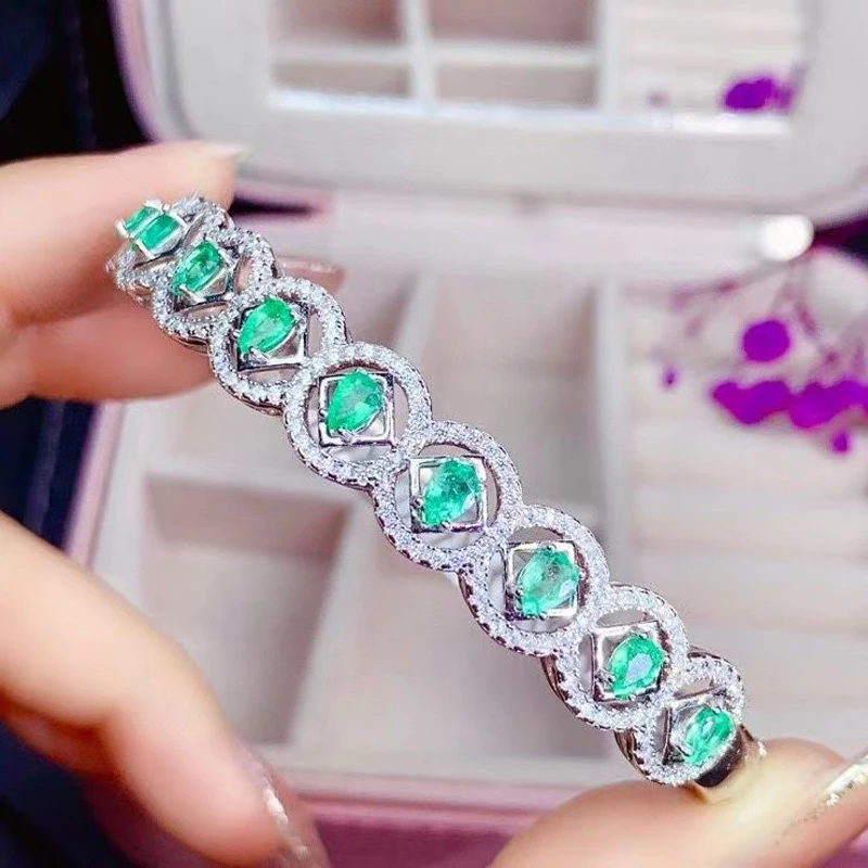 

Браслет MeiBaPJ женский из серебра 925 пробы, с натуральным изумрудом, с зеленым камнем