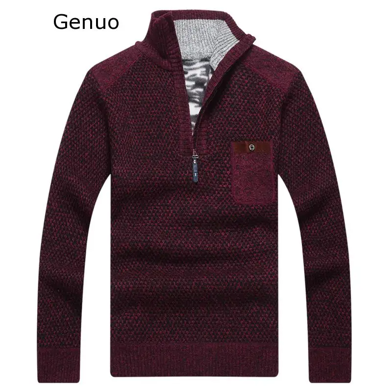 

Genuo New 2020 Warm Thick Velvet Cashmere Sweaters Men Winter Pullovers Zipper Mandarin Collar Man Casual Clothes Big Size 3XL