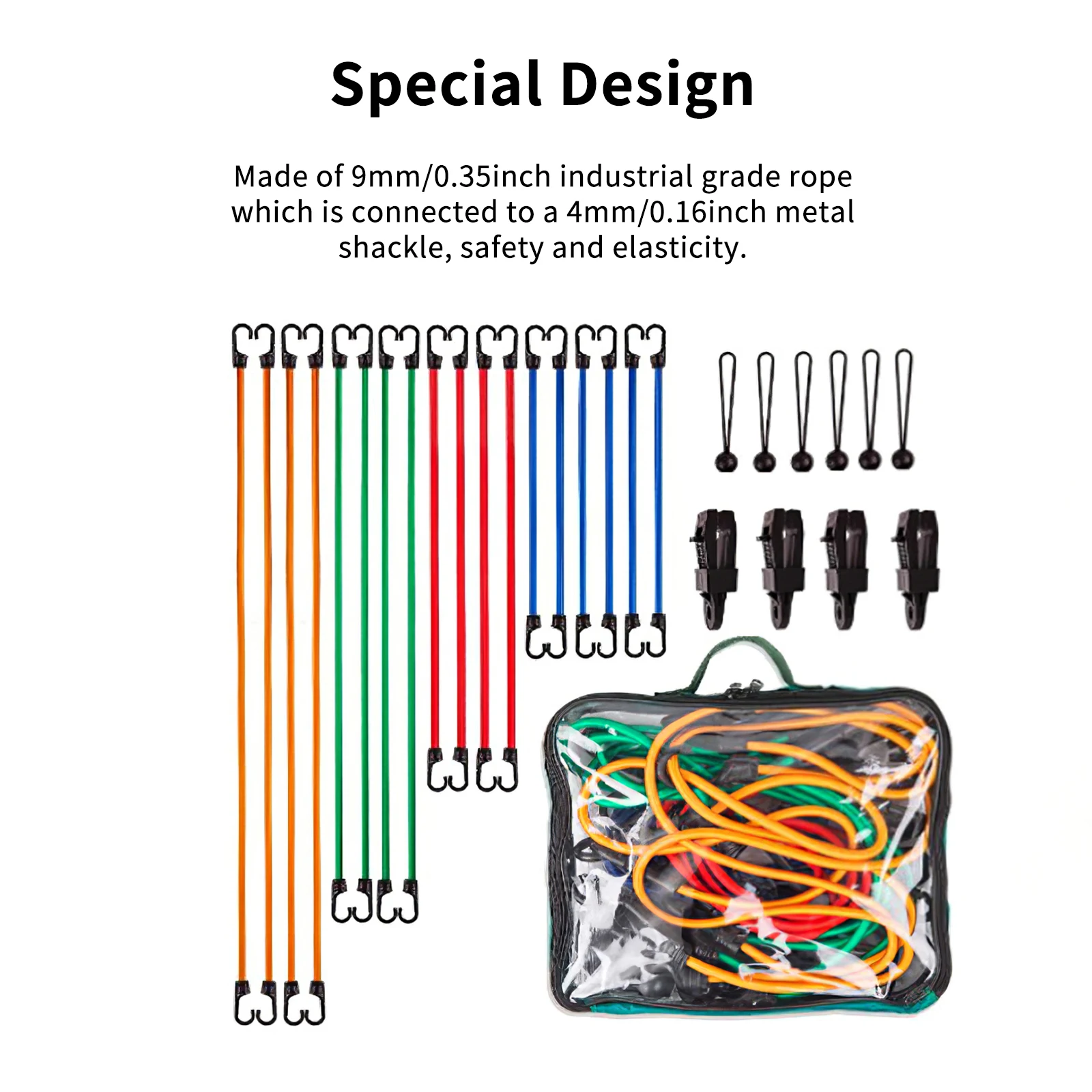 

29pcs Bungee Cords Compression Bungee Rope with Suitcase Connector Hook for Baggage Luggage Bike Goods Surfboard