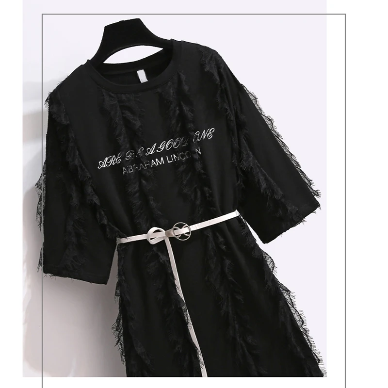 Платье-футболка с оборками женское маленькое черное летнее платье новый стиль