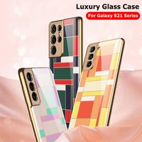 luxury retro fashion electroplate geometric glass case for samsung galaxy s21 plus s21 ultra 5g soft frame hard back cover