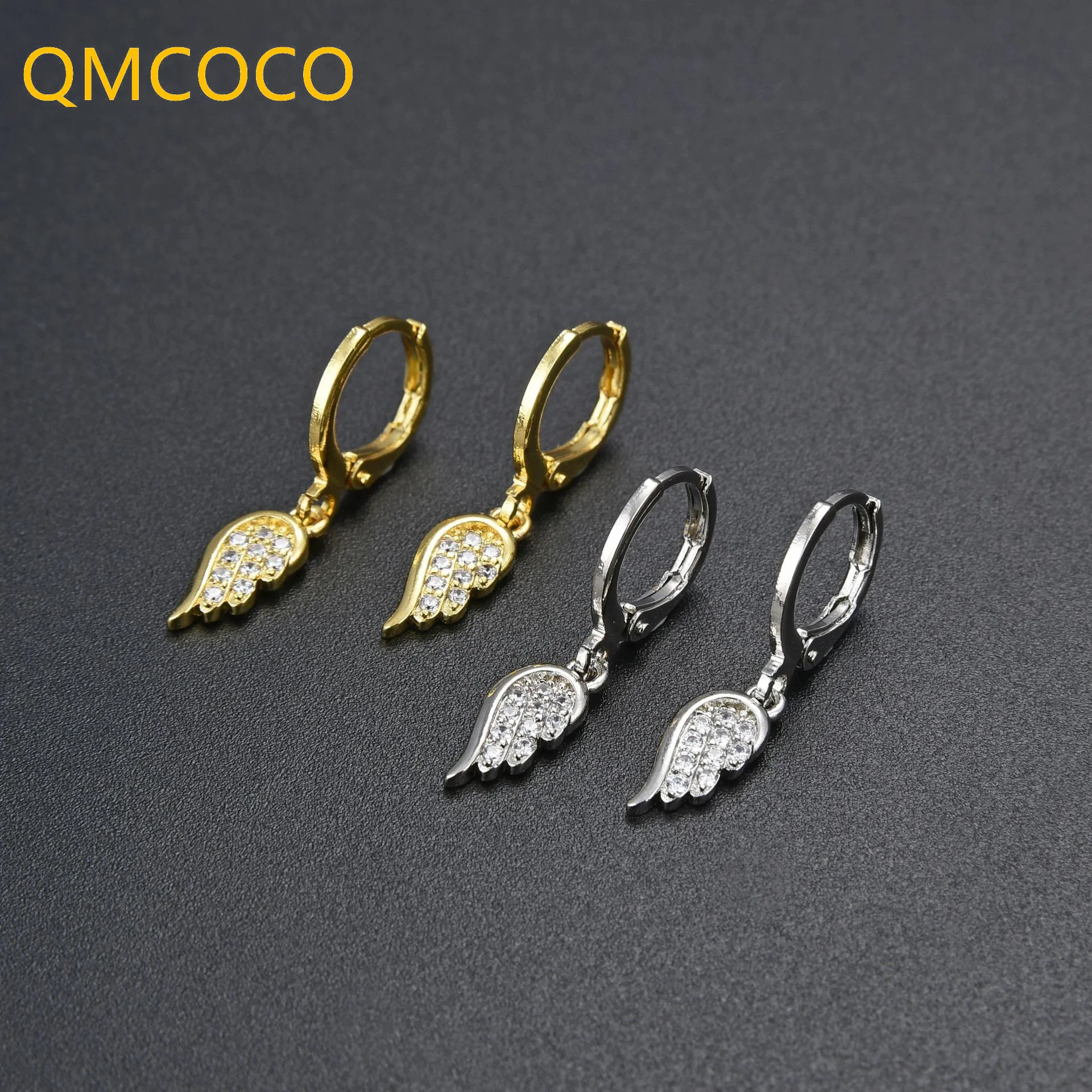 

QMCOCO Silver Color Creative Design Zircon Feather Geometric Eardrop For Women Fashion Elegant Earrings Fine Jewelry Gifts