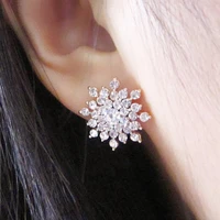 huitan octagonal snow flower design shine women stud earring romantic wedding bridal earring delicate gift for girl new arrival