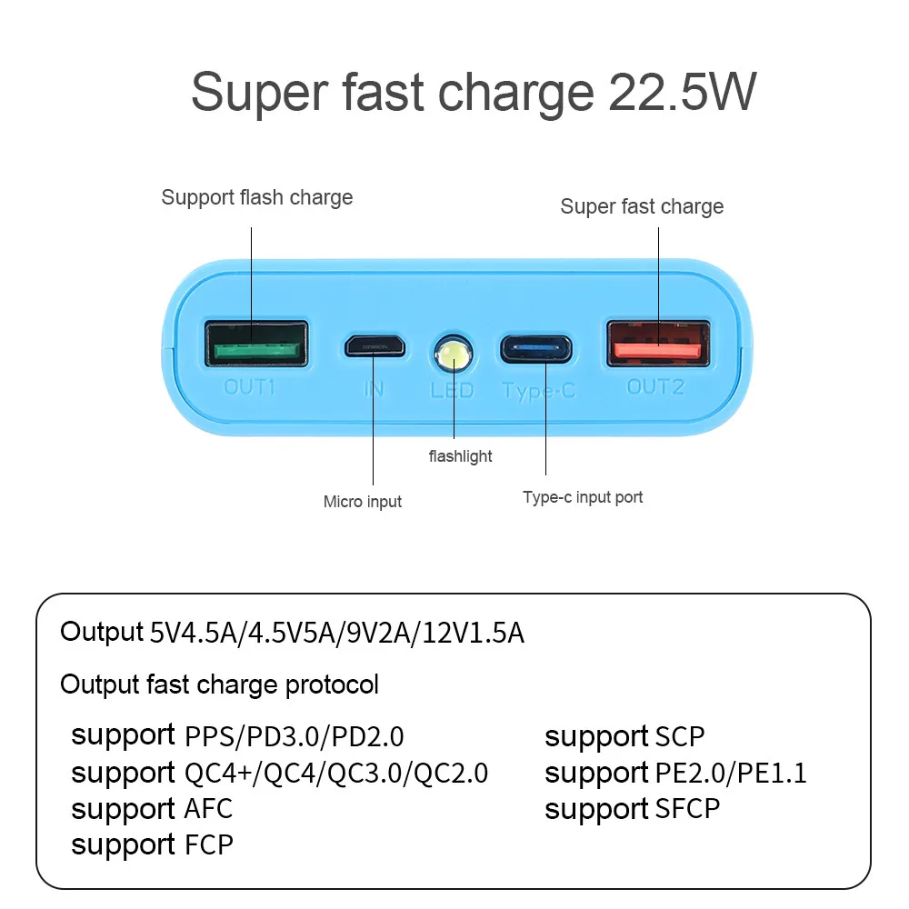 Корпус внешнего аккумулятора Micro USB Type-C 5 В 8x18650 быстрая зарядка без |