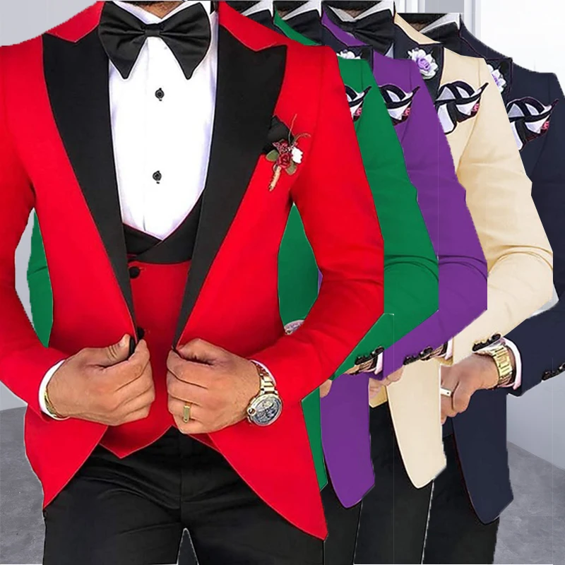Мужские костюмы из 3 предметов для мужчин на заказ Terno Slim Fit жениха Черная шаль с