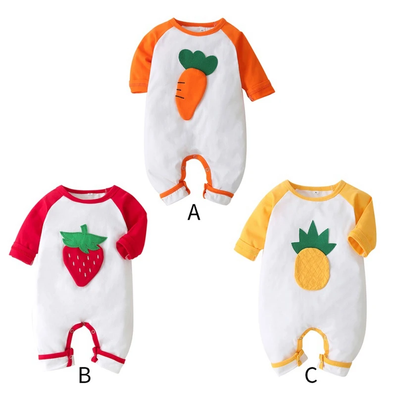 

Ins Autumn Baby Girl Solid Long Sleeve Ropmper Lovely Baby Boy Outfits Sets Infant Cotton Long Sleeve Fruit Print Romper 0-18M