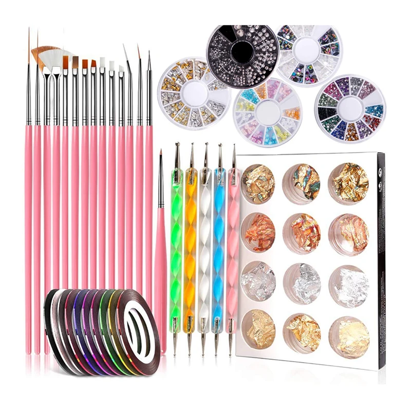

Набор инструментов для маникюра, набор из 47 кисточек для нейл-арта, с жидким порошком, для резьбы по Гелю, для рисования, стикеры из фольги