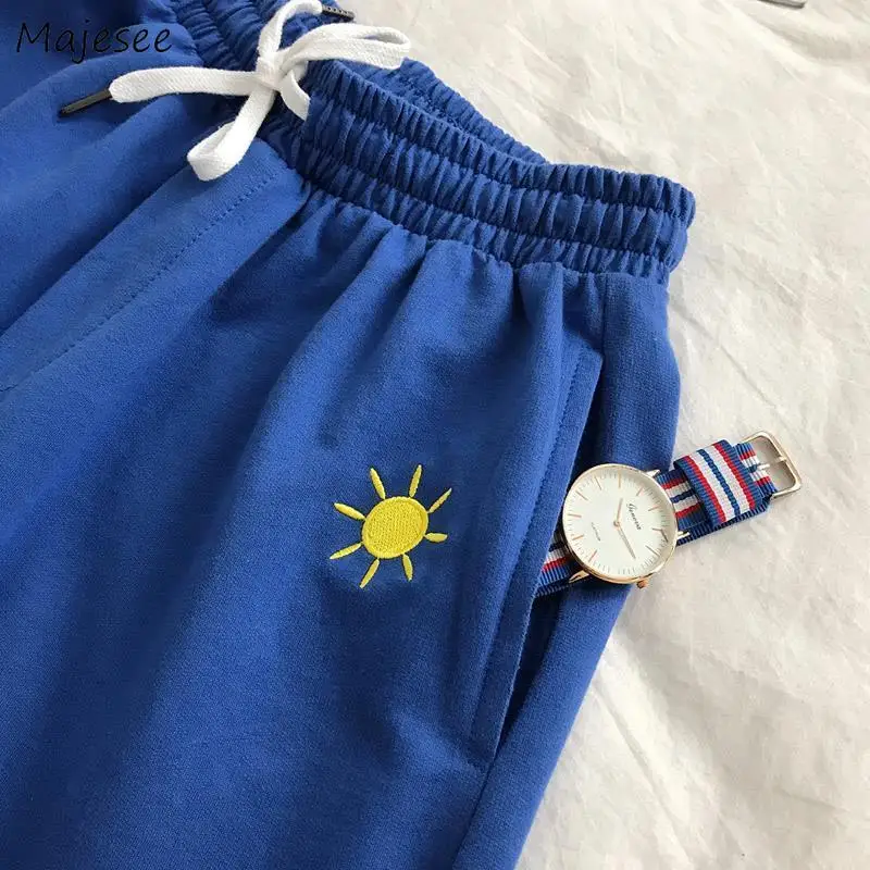 

Men Board Shorts Elastic Waist Lace Up Embroidery Oversize 3XL Loose Beach Korean Style Chic Leisure All-match Students Simple