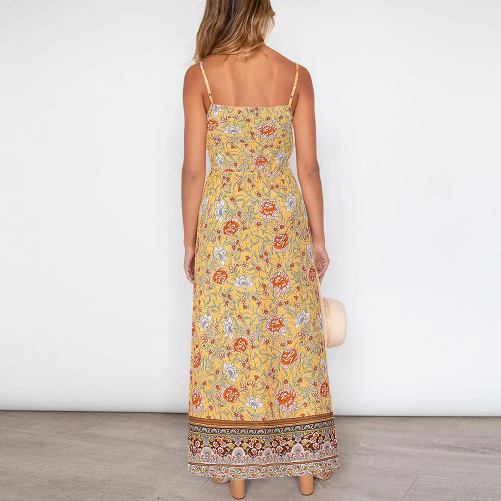 

Women Fashion Cami Condole Belt Tie Up Sleeveless Casual Slash Neck Floral Print Beach Holiday style long Dress 2021