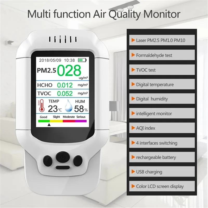 Multi-functional Formaldehyde Monitor Air Quality Detector HCHO CO2 TVOC Detect Carbon Dioxide Gas Analyzer | Инструменты