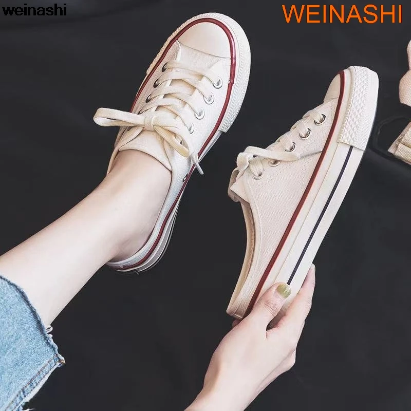 

Spring And Summer Half Drag Canvas Female Students Korean Edition Tide New Lazy Foot Retro All-Match Small White Shoes