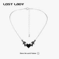 lost lady fashion necklace womens alloy punk style hip hop black devil red love heart pendant necklace party gifts for girls