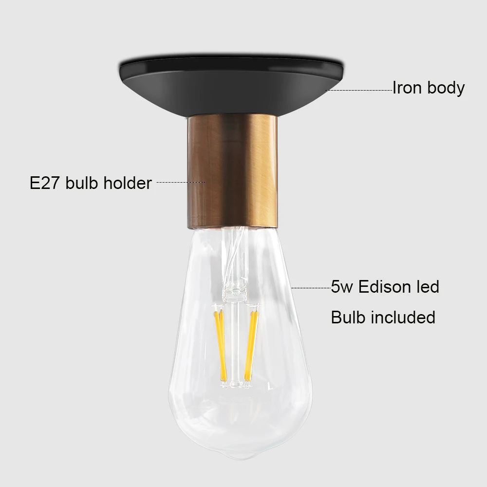 Минималистичный винтажный светильник для коридора потолочный с 5 Вт Led E27 Edison