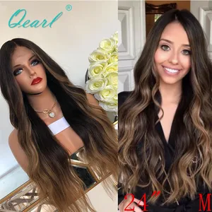 Парик с эффектом омбре на 360 градусов, перуанские волосы без повреждений, натуральные волнистые человеческие волосы, парики для женщин, отбеленные узлы, 150% предварительно выщипанные, Qearl
