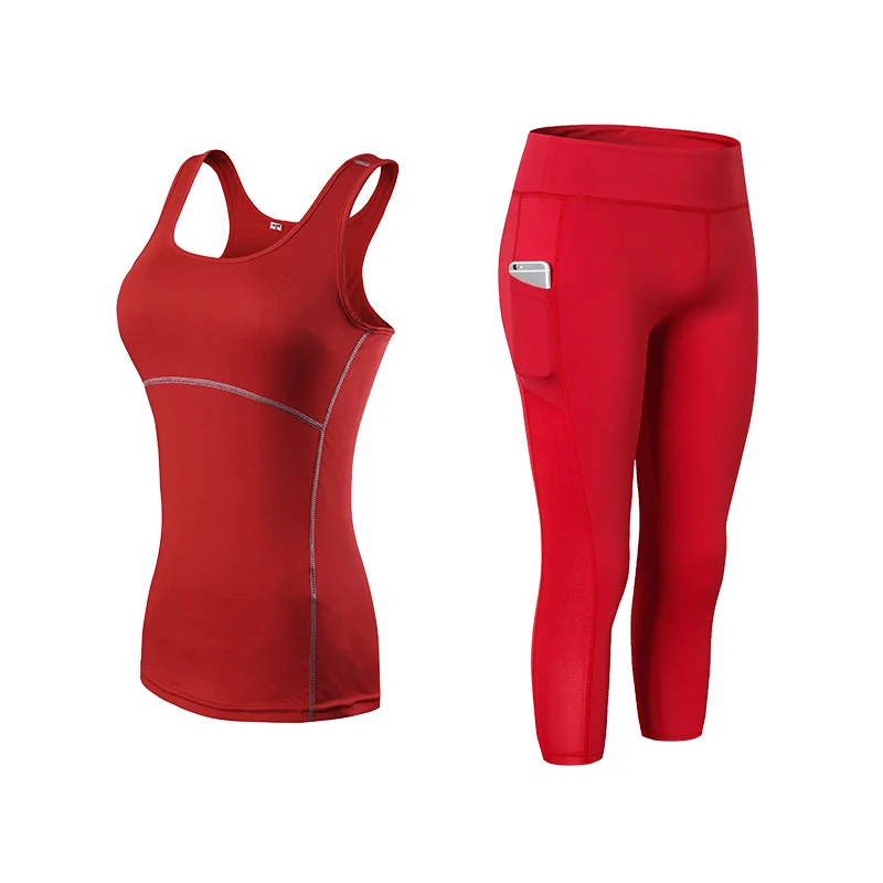 

2021 YD Gym Woman Sportswear Yoga Set Tracksuit For Women Leggings For Fitness Tight Running Pants Female Sleevess Vest Top