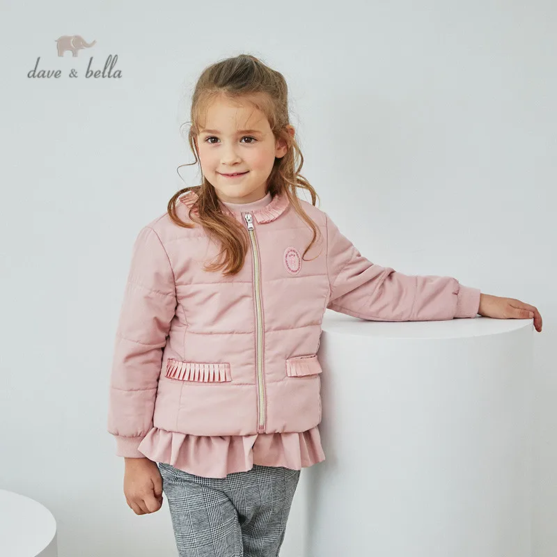 

DKH14240 dave bella winter kids girls fashion solid ruched padded coat children cute tops high quality outerwear