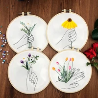 hand with flowers embroidery kit diy needlework houseplant pattern needlecraft for beginnerwith hoop