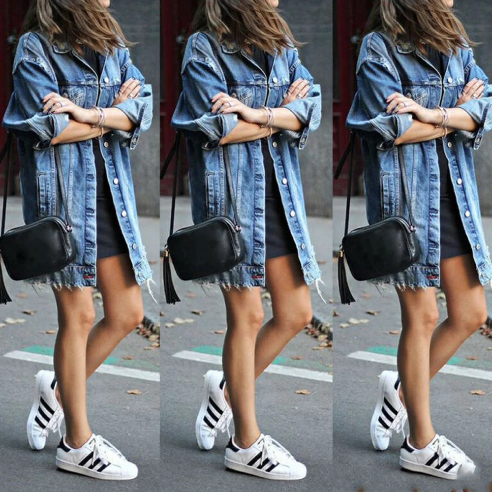 

Autumn Winter Women Hole Denim Jacket 2021 Harajuku boyfriend Wind Jean Jacket Loose Long Sleeve Female Coats Large Size Female