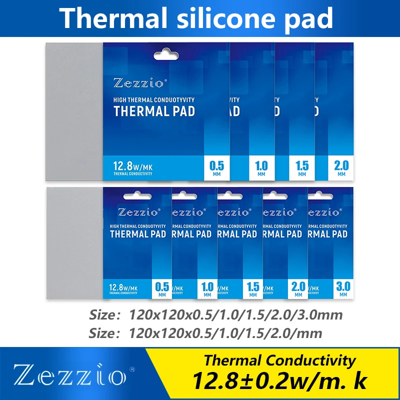 

Zezzio Thermal Pad Soft Heat Dissipation Silicone Pad CPU/GPU Graphics Card Motherboard Silicone Grease Pad 12.8W/MK Multi-Size