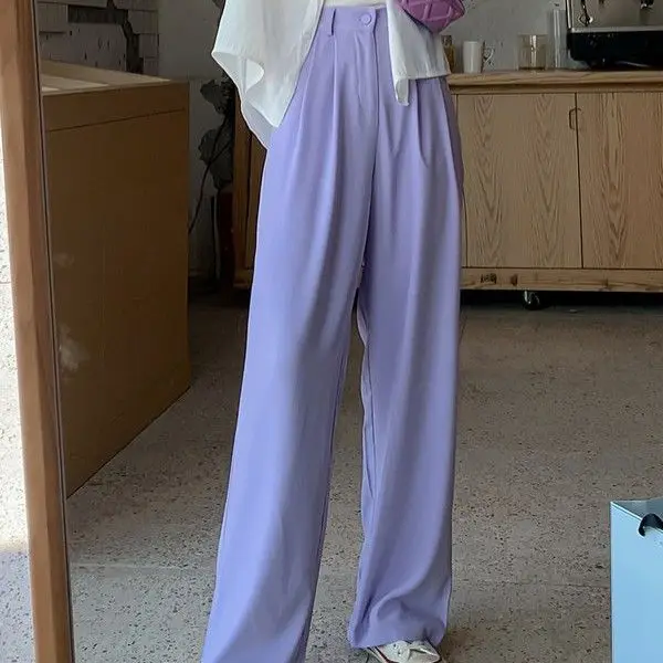 

Women Spring Autumn New Fashion OL Straight Pants Vintage Female High Waist Elegant Office Lady Trousers Street Casual Bottoms