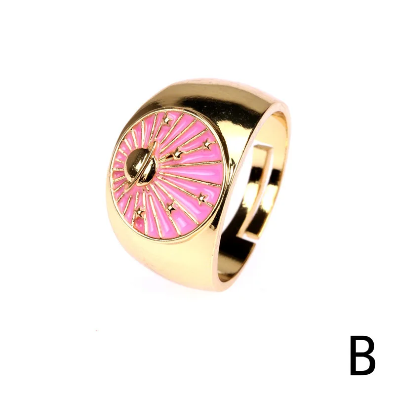 Золотая эмаль Вселенная планета кольца для женщин регулируемые летние звезды на