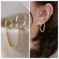 brilliant crystal zircon 3 metal color chain earring one pcs hot sale two hole piercing earrings for women party jewelry