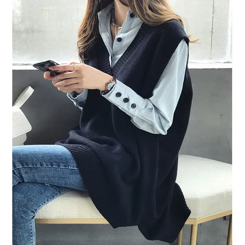 Large women's slim suit spring and Autumn New Korean college style loose shirt sweater vest two-piece set women