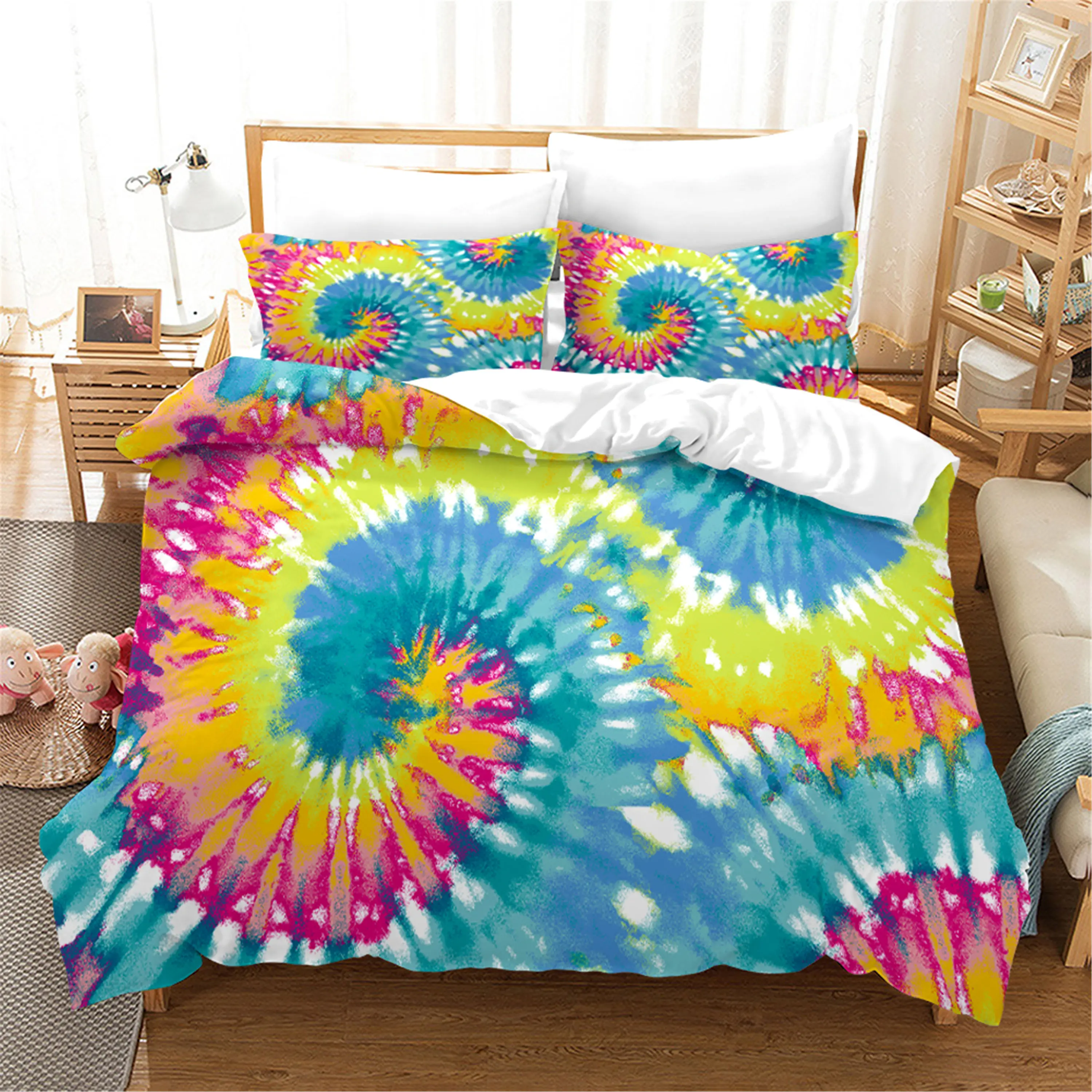 

2/3pcs Bedding Set Mystic Art Tie Dyeing Bed Sets Colorful Duvet Cover European size King Queen Quilt Cover Comforter Cover