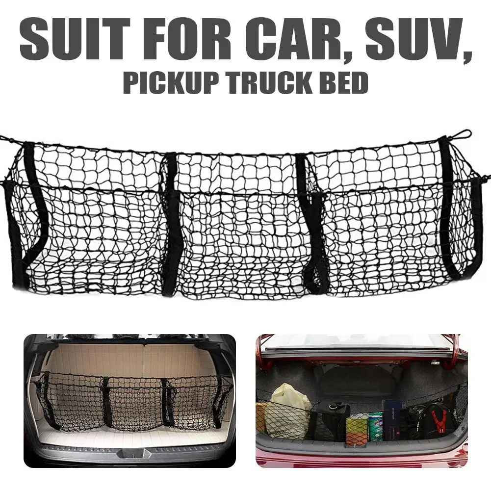 

Universal Car Accessories Pickup Trucks Car Trunk Net Bag Three Grid Luggage Three-Dimensional Net Pocket