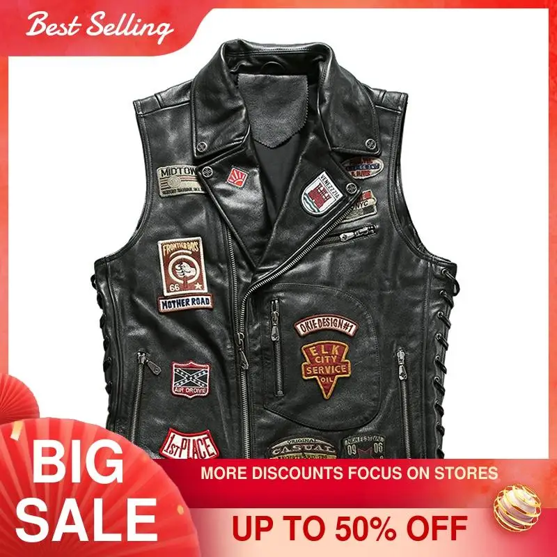 2021 черный мужской облегающий мотоциклетный кожаный жилет размера плюс XXXXL из