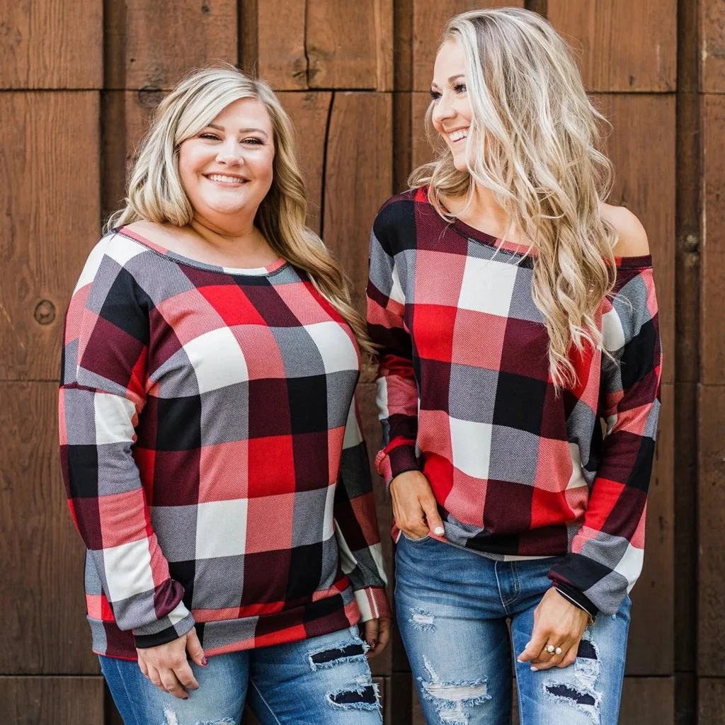 Женская клетчатая рубашка с принтом топ открытыми плечами и длинным рукавом