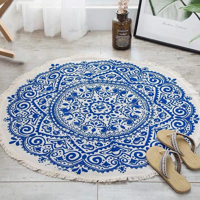 Morocco Round Carpet Bedroom Boho Style Tassel Cotton Rug Hand Woven National Classic Tapestry Sofa Cushion Tatami Floor Mats | Дом и сад