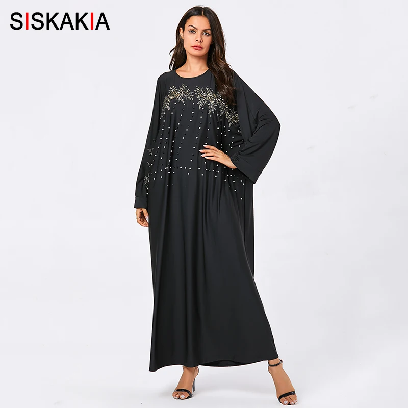 Женское платье с длинным рукавом Siskakia черное Повседневное большого размера