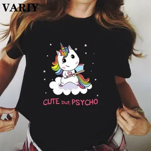 Cute But Psycho Unicorn Graphic Tees Women Tshirt Aesthetic Harajuku Women T-shirts Ladies Tops TShi