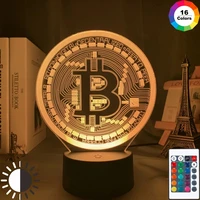 3d lamp light acrylic led night light bitcoin for room decorative nightlight touch sensor 7 color changing battery powered table