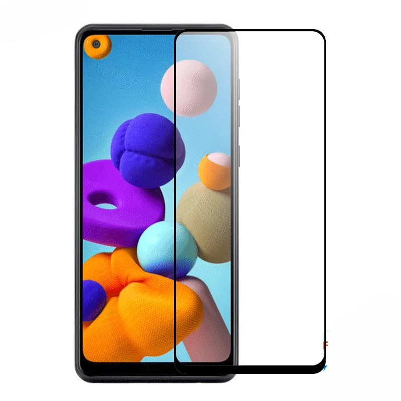 2 piezas de vidrio templado para Samsung Galaxy A21, Protector de pantalla de vidrio pegado completo para Samsung Galaxy A21 A215f/ds 3D, pel&iacute;cula de borde curvo-0