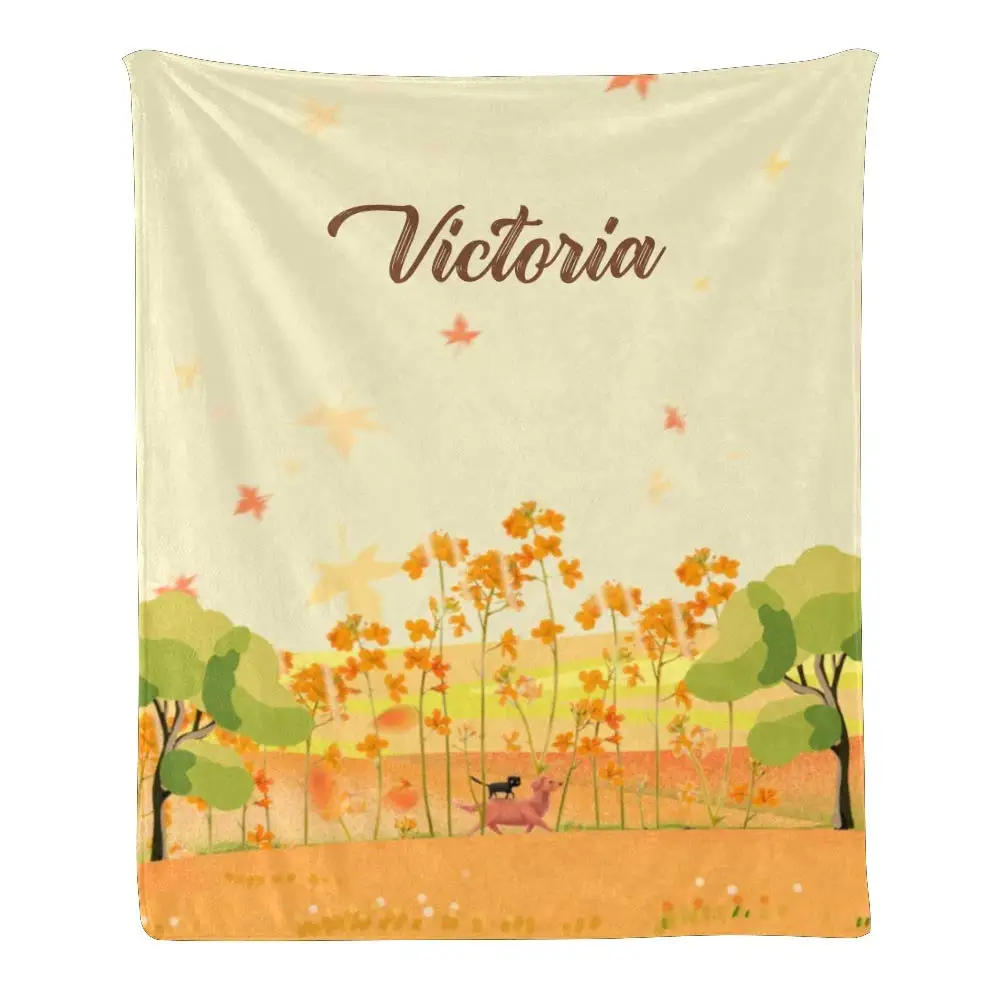 

Одеяло с именем и текстом на заказ, праздничное супер мягкое флисовое покрывало с изображением кленовых листьев и животных для дивана