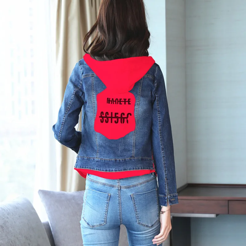 

Women Removable Hooded Denim Jacket Spring Korean Short Jean Coat Splicing Slim Female Clothing New Chaquetas Spijkerjasje Dames