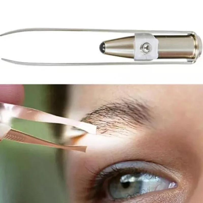 

Professional LED Eyelash Tweezers for Makeup Stainless Steel LED Light Slant Tip Hair Removal Eyebrow Tweezers Makeup Tool