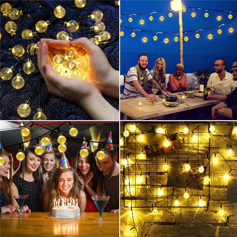 

Solar String Lights 50 LED Waterproof Outdoor Indoor Crystal Balls with 8 Modes for Home Garden Wedding Christmas Decoration