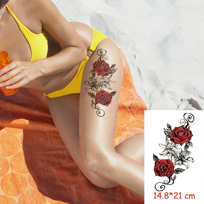 Водонепроницаемая Временная тату-наклейка красная роза цветок тату Водная