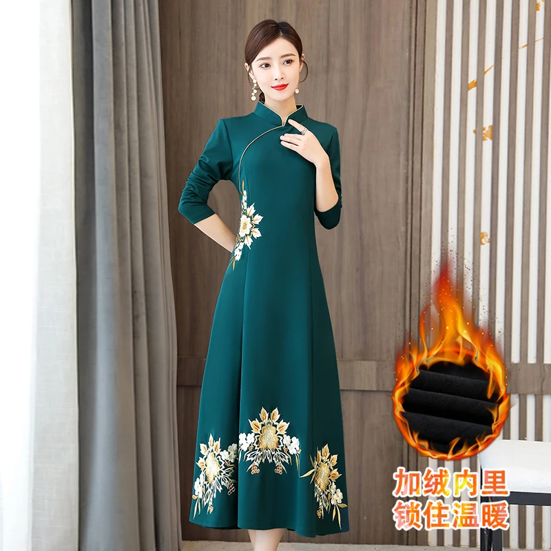 Длинное китайское платье-Ципао с восстановлением древних путей добавит шерсти